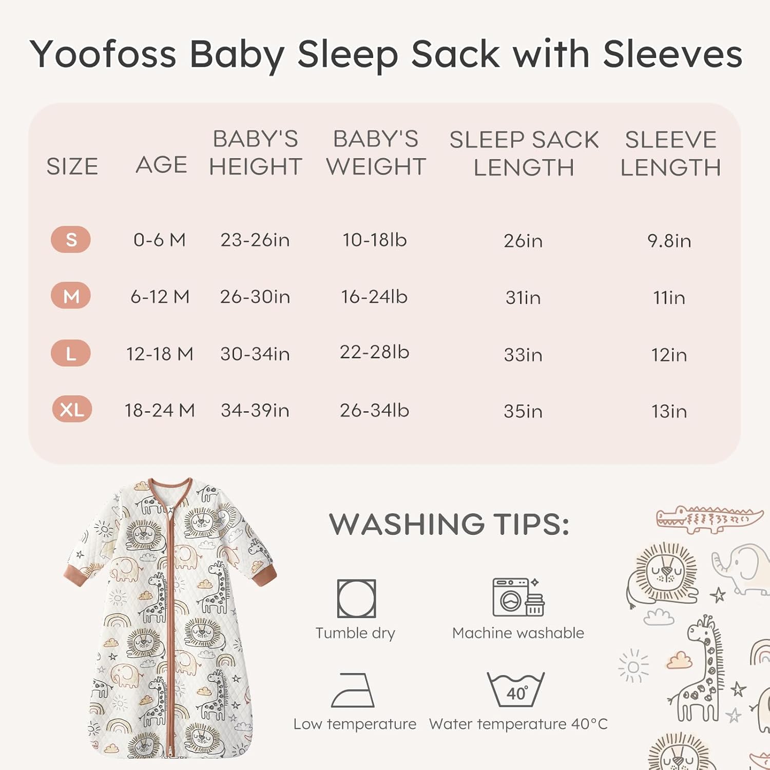Yoofoss Baby Sleep Sack - 1.0 Tog Organic Cotton Long Sleeve Wearable Blanket for Newborns | 0-6 Months