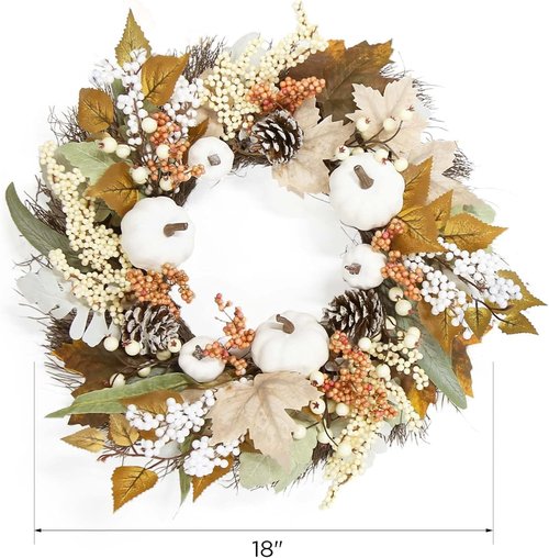 Autumn Maple Leaf Wreath by Fall Decor | 18-Inch Pumpkin & Pine Cone Design for Thanksgiving & Halloween