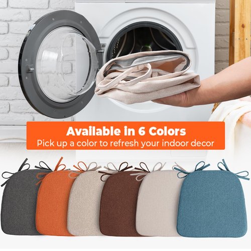 Sunsleek Chair Cushions for Dining Chairs, D-Shaped Seat Cushions with Removable Washable Cover and Ties, Chair Pads for Kitchen, Indoor Dining Room, Patio Chairs, 17'' x 16'', Set of 4, Beige