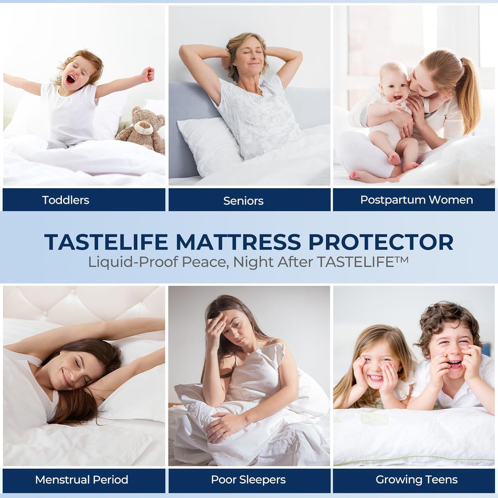 TASTELIFE Queen Size Mattress Protector - Waterproof & Breathable Cooling Cover | Ultra-Soft, Deep Pocket Fits 8-21”