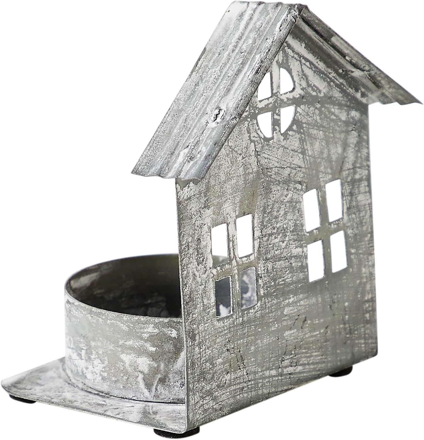 Metal Village House Tealight Holder by [Brand Name] - Antique Grey, 3.25x2.75x2 Inches