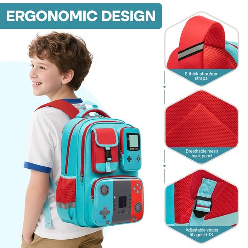 Beaulyn School Backpack for Boy, 17.3″ Gamer Boy Backpack for Kids, Muti-Pockets Travel Boys Bookbag for Elementary & Middle School Student Ages 6-14