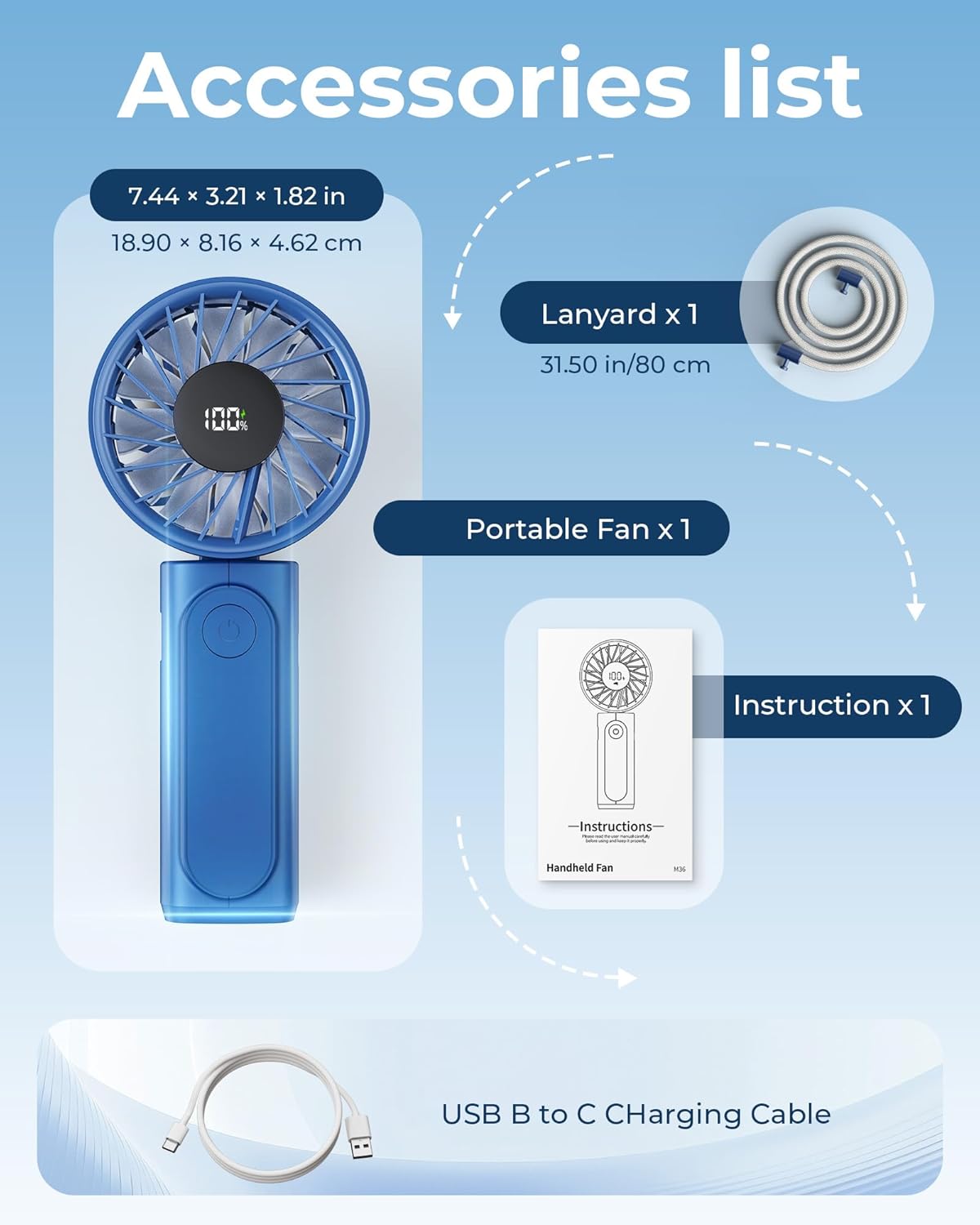 Skiennix Portable Handheld Fan - 4000mAh Rechargeable Mini Desk Fan with 6 Speeds & LCD Display | Ultra Quiet, Foldable Design