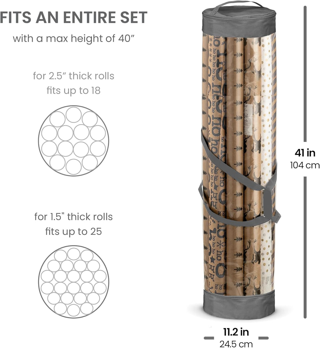 ZOBER Gift Wrap Storage Organizer - 40-Inch Round Wrapping Paper Holder | Durable PVC & 600D Oxford Fabric - Gray