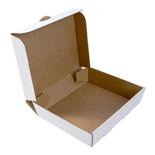 AmerCareRoyal Half Pan Corrugated Catering Box - Secure Stackable Food Delivery Container, Bakery Cardboard Food Storage Boxes, 13” x 10-7/8” x 3”, White, Case of 50