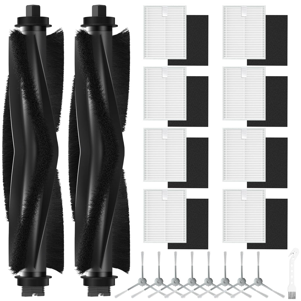 19 Pack Replacement Accessories kit Compatible with eufy L60/ L60 SES/ L50/ L50 SES Robot Vacuum Replacement Parts, 2 Pack Roller Brush + 8 Pack Filter & Sponge + 8 Pack Side Brush + 1 Cleaning Kit