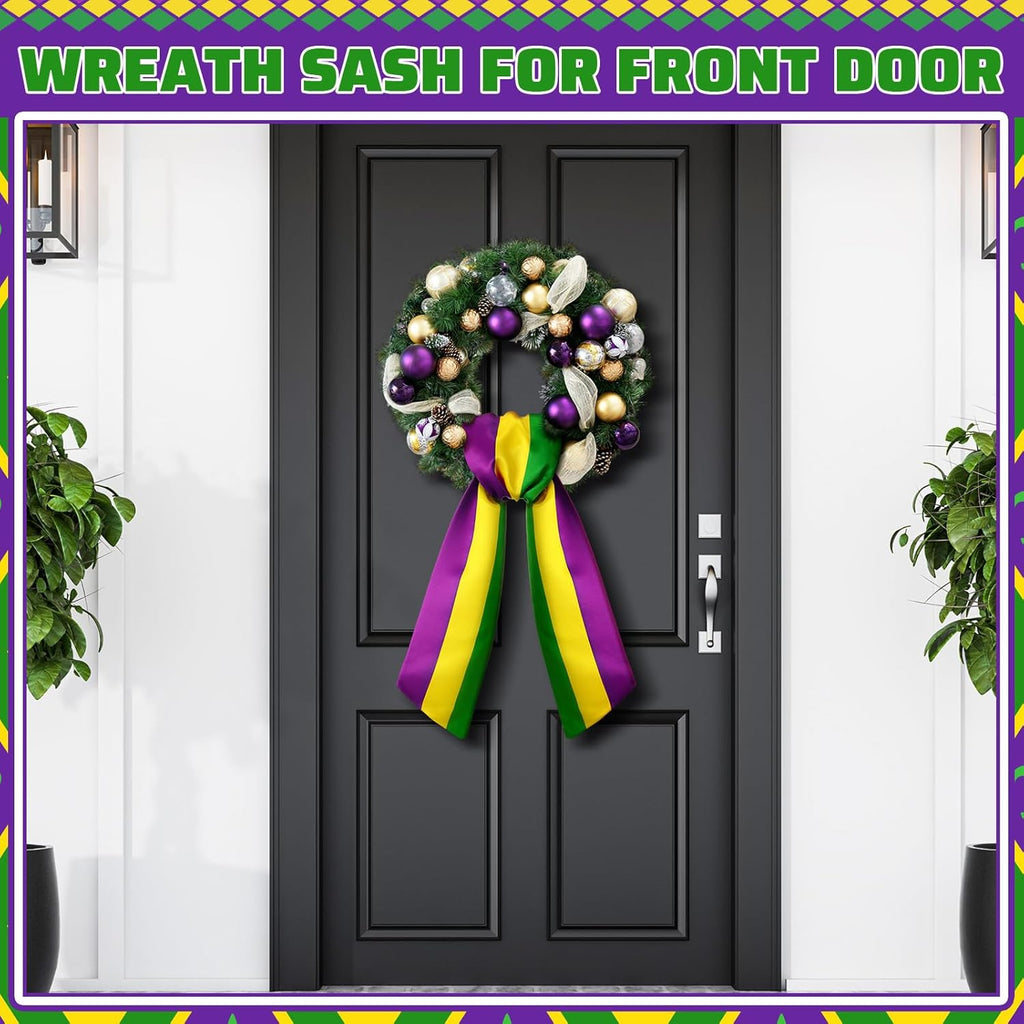 VitalCozy Mardi Gras Wreath Sash - Satin Embroidery Monogram Ribbon for Indoor/Outdoor Decor