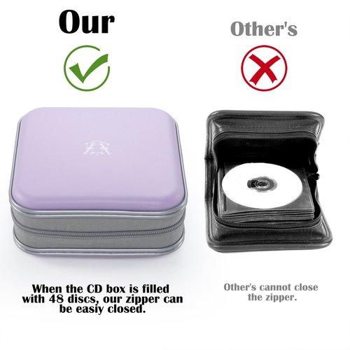 alavisxf xx 48 Capacity Hard Plastic DVD Case Portable Zipper CD Case Holder Large Storage Disc Wallet Bag for Car Home Travel (Lavender)