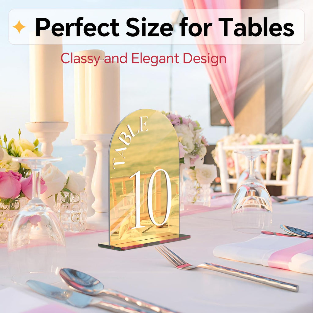 Framokoko Mirror Arched Wedding Table Numbers 1-30 with Stands, 5"x7" Double-sided Letter, Acrylic Wedding Signs Centerpiece Decoration for Wedding Reception Party (Gold, Table Numbers 1-30)