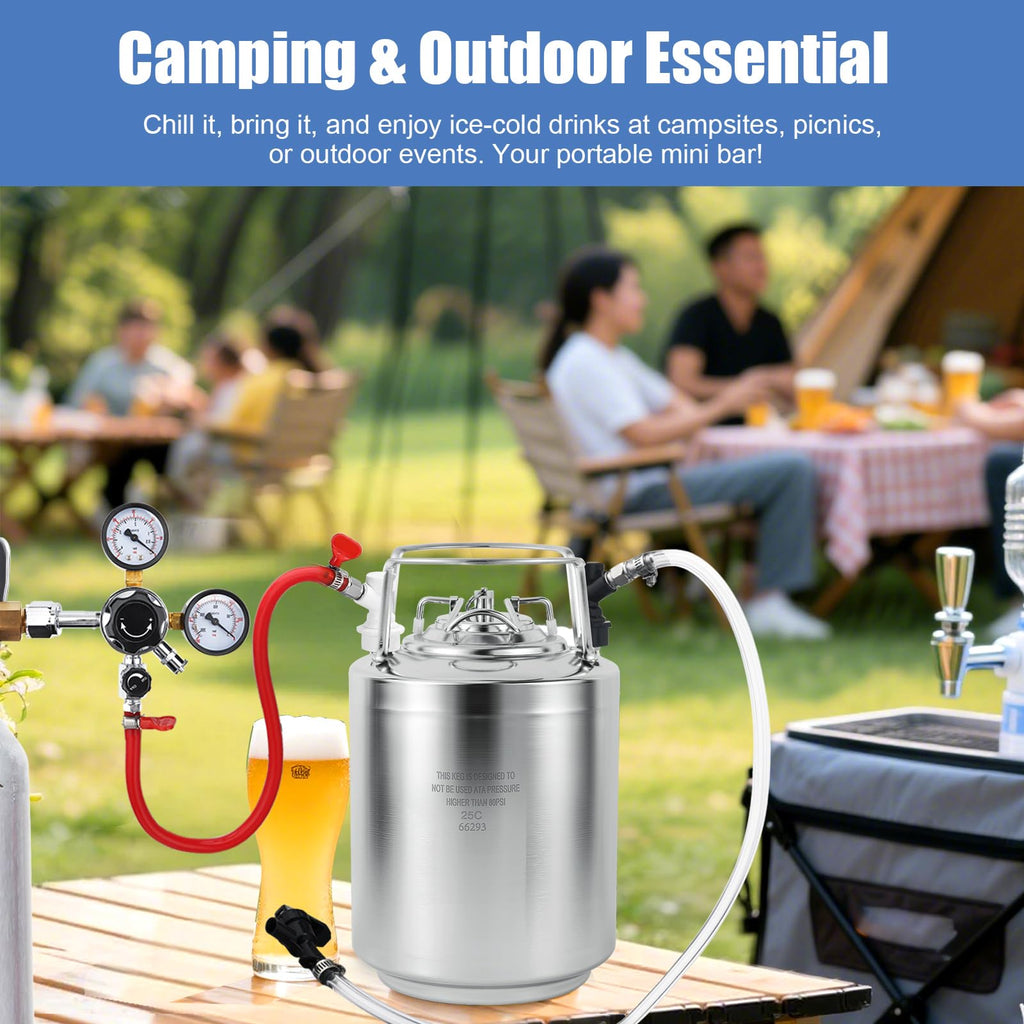 MRbrew New 2.6 Gallon Ball Lock Keg, Stainless Steel Beer Keg with Two Ball Lock Keg Fittings & Gasket Set, Double Ball Lock Post Corny Keg For Draft, Homebrew, Craft Beer, Cold Brew Keg for Party