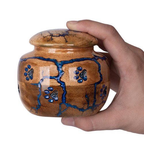Wood Pet Urns for Dog/Cat Ashes - Small 10 Cu/in Resin Decorative Urn for Ashes for Dog, Urns for Cats - Pet Memorial Remembrance Box - Blue, Small