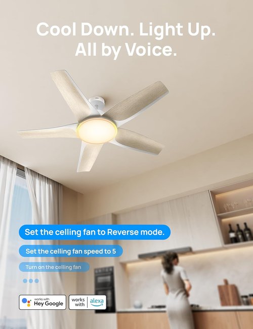 Dreo Smart Ceiling Fan - 52'' Low Profile Design with Dimmable RGB Lighting | Alexa Compatible & Quiet Operation