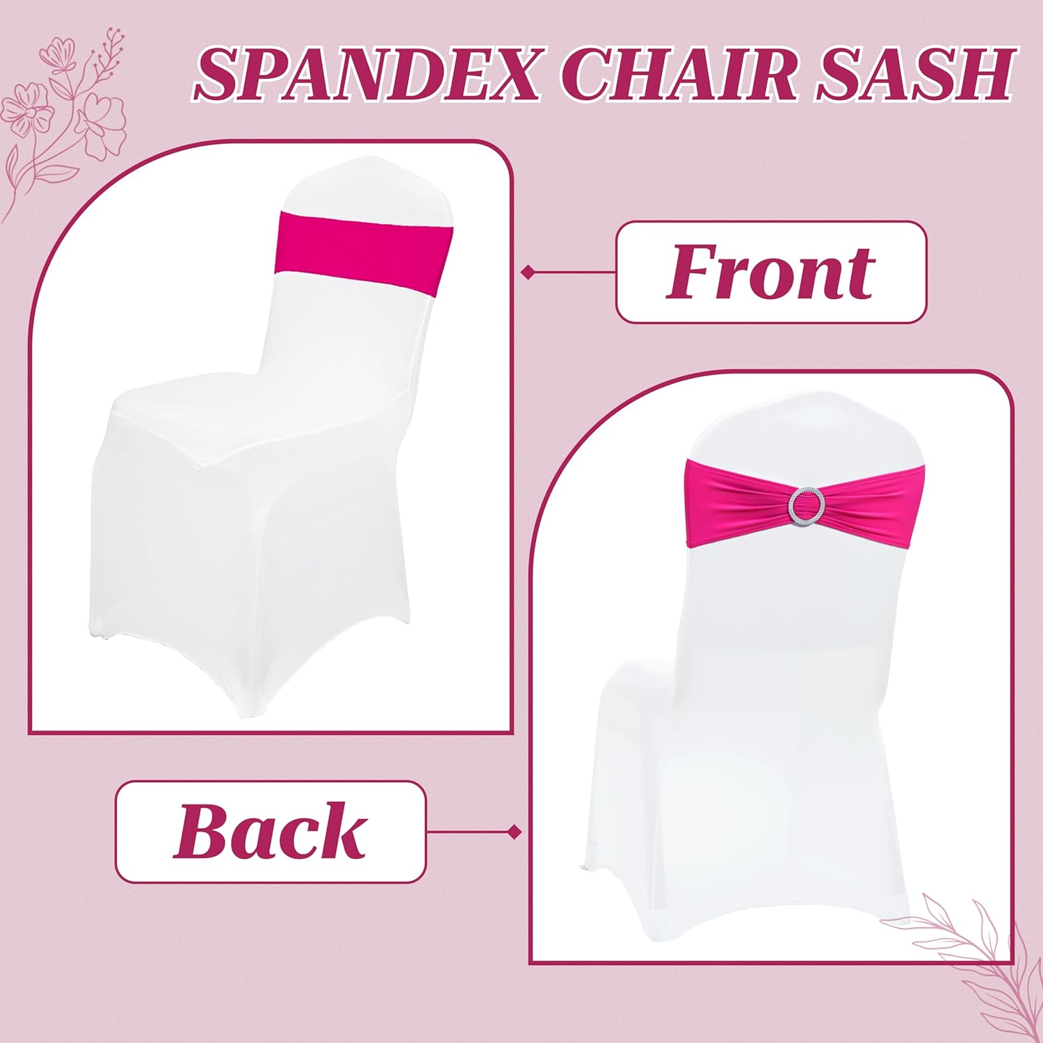 MDS Premium Spandex Chair Sashes - 75 Pack with Buckle Slider for Universal Fit | Magenta Dining Chair Ties