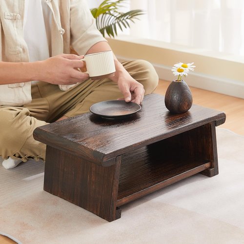 GZQWDC Japanese Altar Table,Folding Floor Table,Wood Small Low Meditation Table,Coffee Table for Living Room, Brown,19.7" x 11.8" x 7.9"