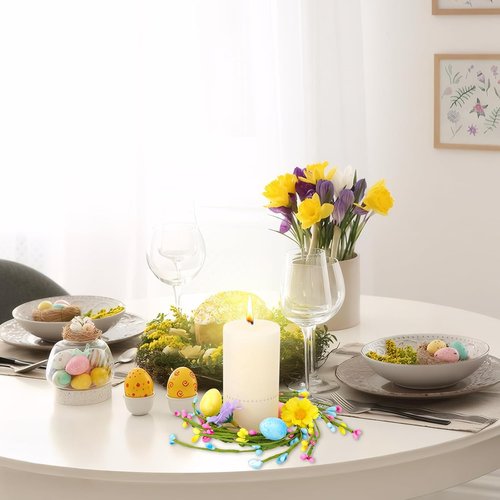 Jansun Easter Candle Rings - 4 Pcs Mini Wreaths with Pink & Blue Eggs | Perfect for Table Centerpieces