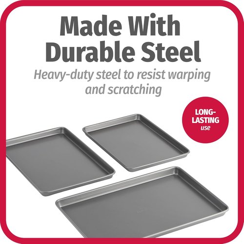 GoodCook Nonstick Baking Sheet Set - 3-Piece Carbon Steel Cookie Sheet Bakeware in Gray