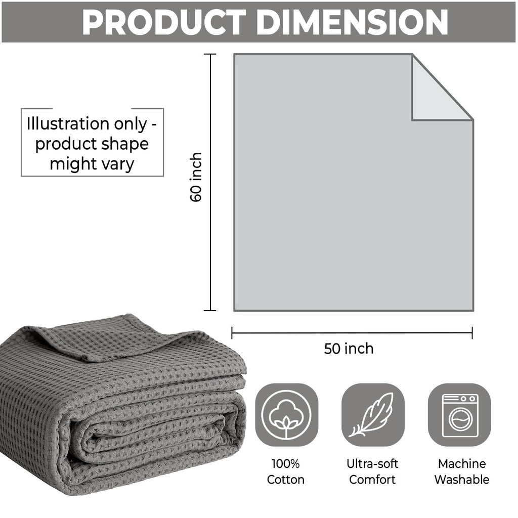 100% Cotton Blankets for Bed - Waffle Weave Blankets for Summer, Lightweight and Breathable Soft Woven Blanket for Spring (Dark Grey, Throw (50" x 60"))
