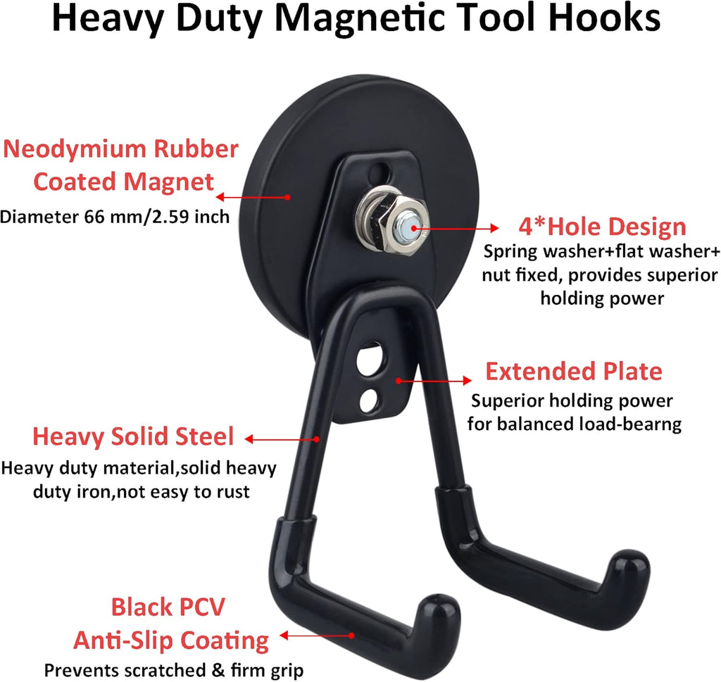 ULIBERMAGNET Heavy-Duty Magnetic Hooks - Strong Storage Solution for Tools & Garage | 2 Pack (Black)