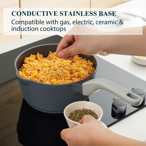 PRICUSIS Nonstick Pots and Pans Set, 9 Pieces Non Toxic Ceramic Nonstick Cookware, Healthy Omelete/Egg Skillet, Healthy Frying Pan, PTFE PFOA & PFAS Free, Induction Compatible, Blueberry Gray