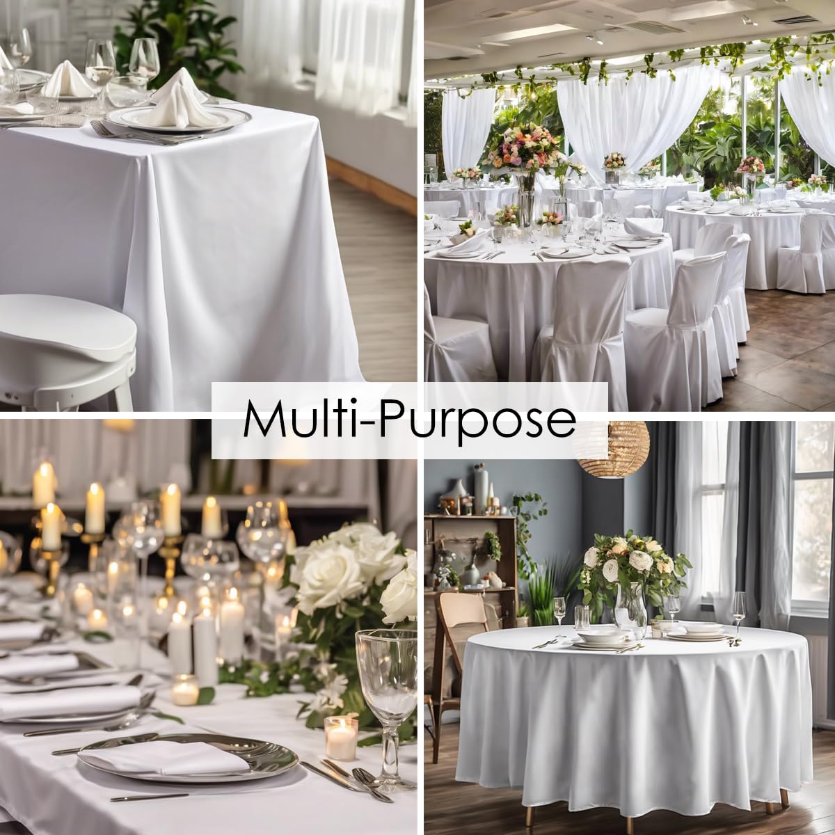 Craft And Party 10 Pack 108 Inch White Round Tablecloth, Polyester Fabric Washable Table Cloth for Home, Party, Wedding or Restaurant Use.