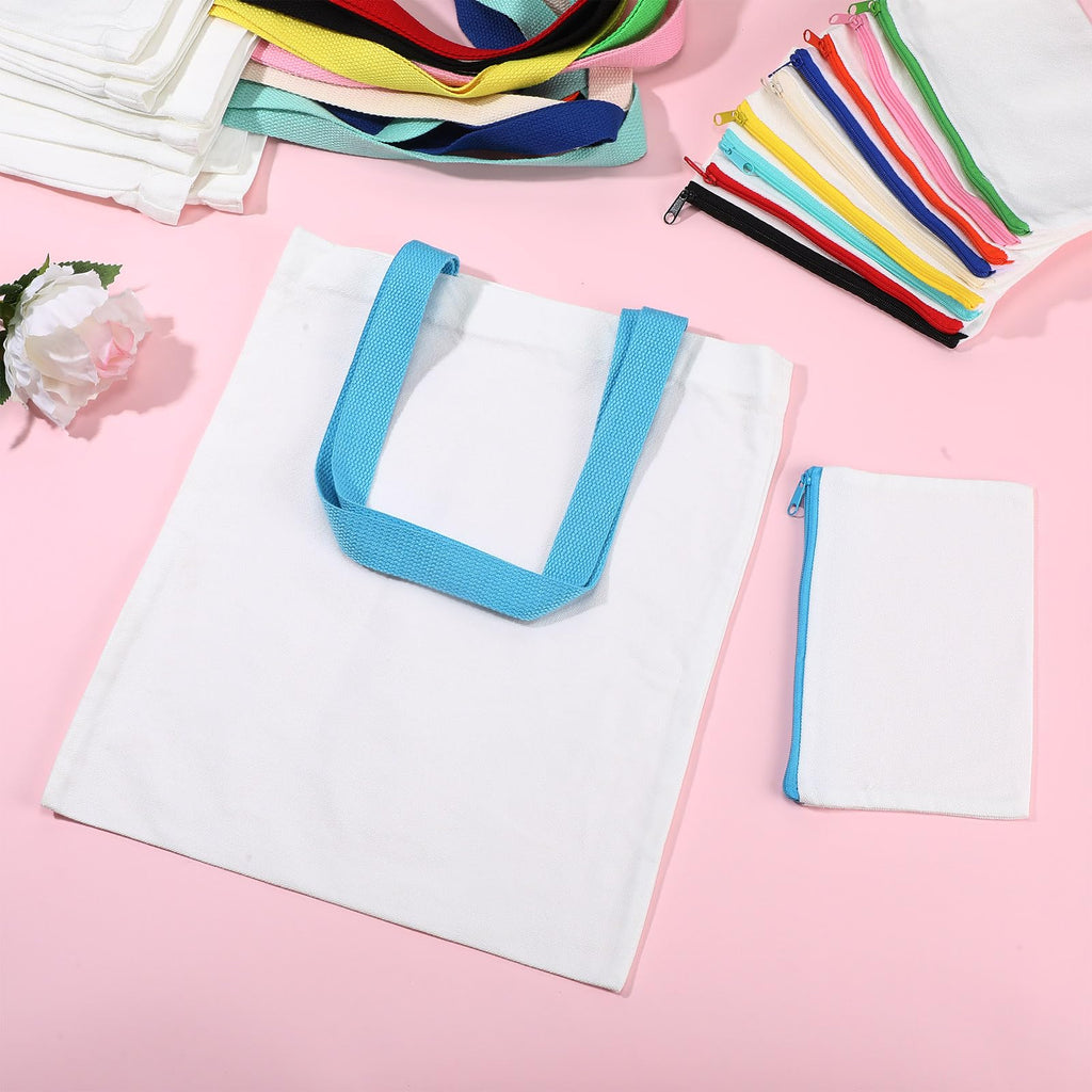 Sweetude 60 Pcs Sublimation Blanks Tote Bags Bulk, Canvas DIY Bag Reusable Shopping Totes Heat Transfer Cosmetic Makeup Bags W/Customized Color for DIY, Advertising Valentines Thanksgiving Craft Gift