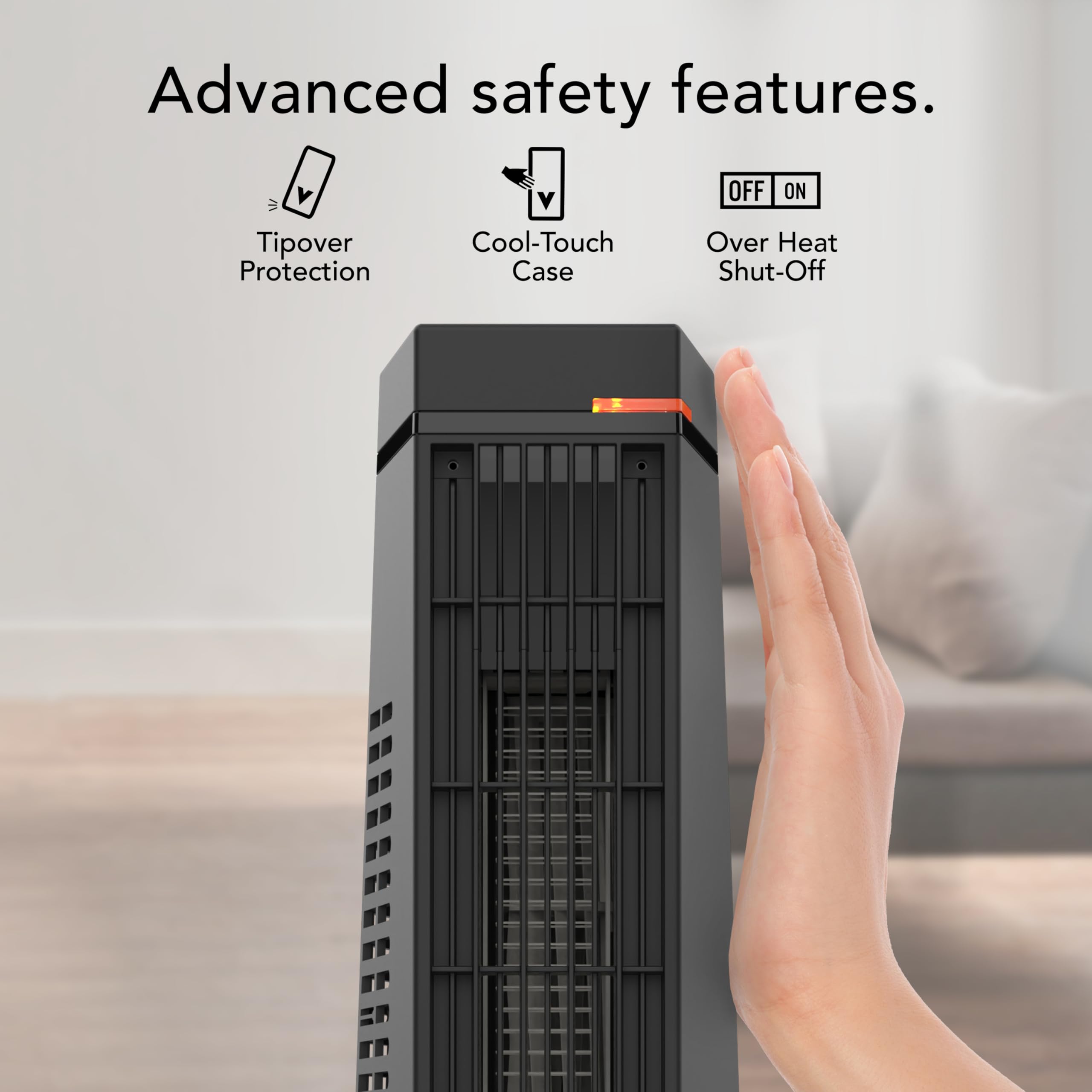 Vornado Rise 20H (2025) Whole Room Tower Heater for Home, 3 Heat Settings, Advanced Safety, Targeted Heating, 20 Inches Tall, Manual Control Dial, Heater for Bedroom, Office, and Home Use, Black
