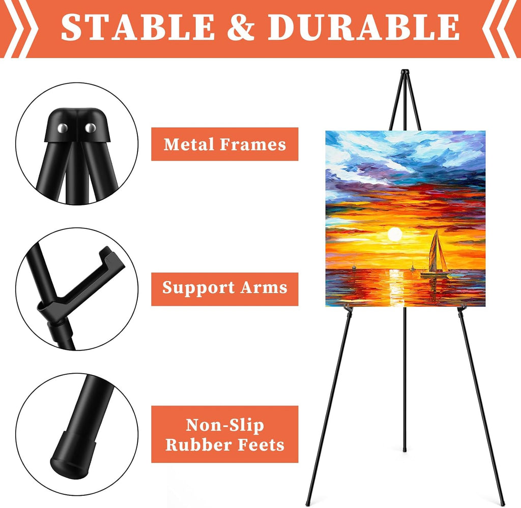 Skiennix Portable Easel Stand - Lightweight Adjustable Tripod for Wedding Signs | 63" Black Metal (2 Pack)
