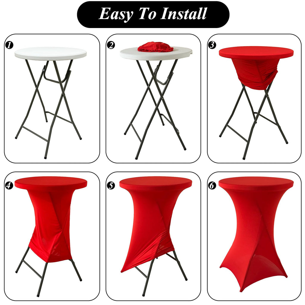 4Pack Red Cocktail Table Cover 32x43 Inch Fitted Stretch Cocktail Tablecloth for Round Table Top Cover High Top TableCloths for Party Bar Pub Wedding