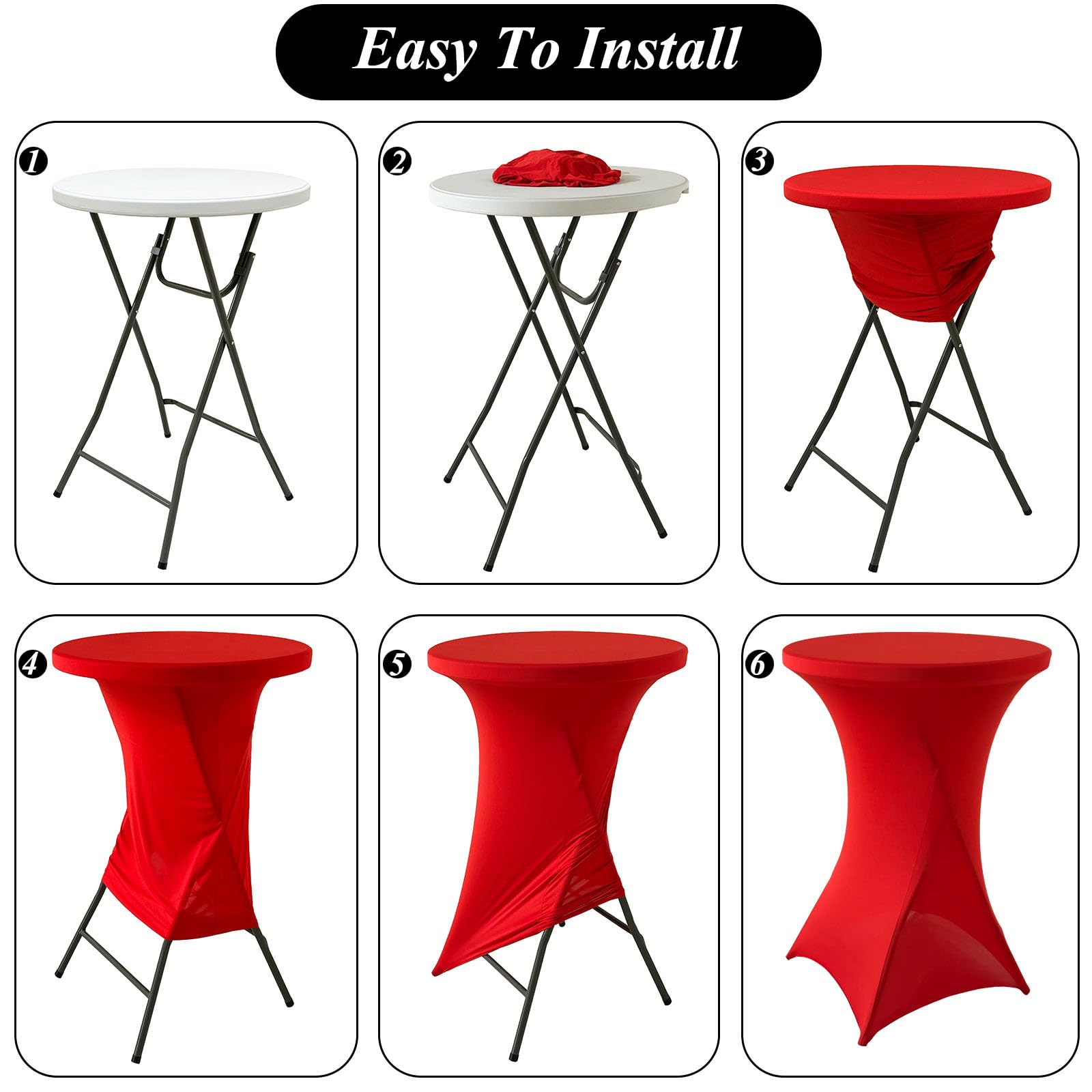 4Pack Red Cocktail Table Cover 32x43 Inch Fitted Stretch Cocktail Tablecloth for Round Table Top Cover High Top TableCloths for Party Bar Pub Wedding