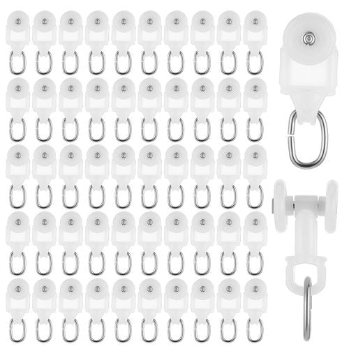 50 Pcs Curtain Track Glider Rollers Hooks Curtain Track Glider Ceiling Tracks Hooks Rail Gliders Mute Wheel Ball Pulley for 23 * 28mm Rails (Inner Diameter)