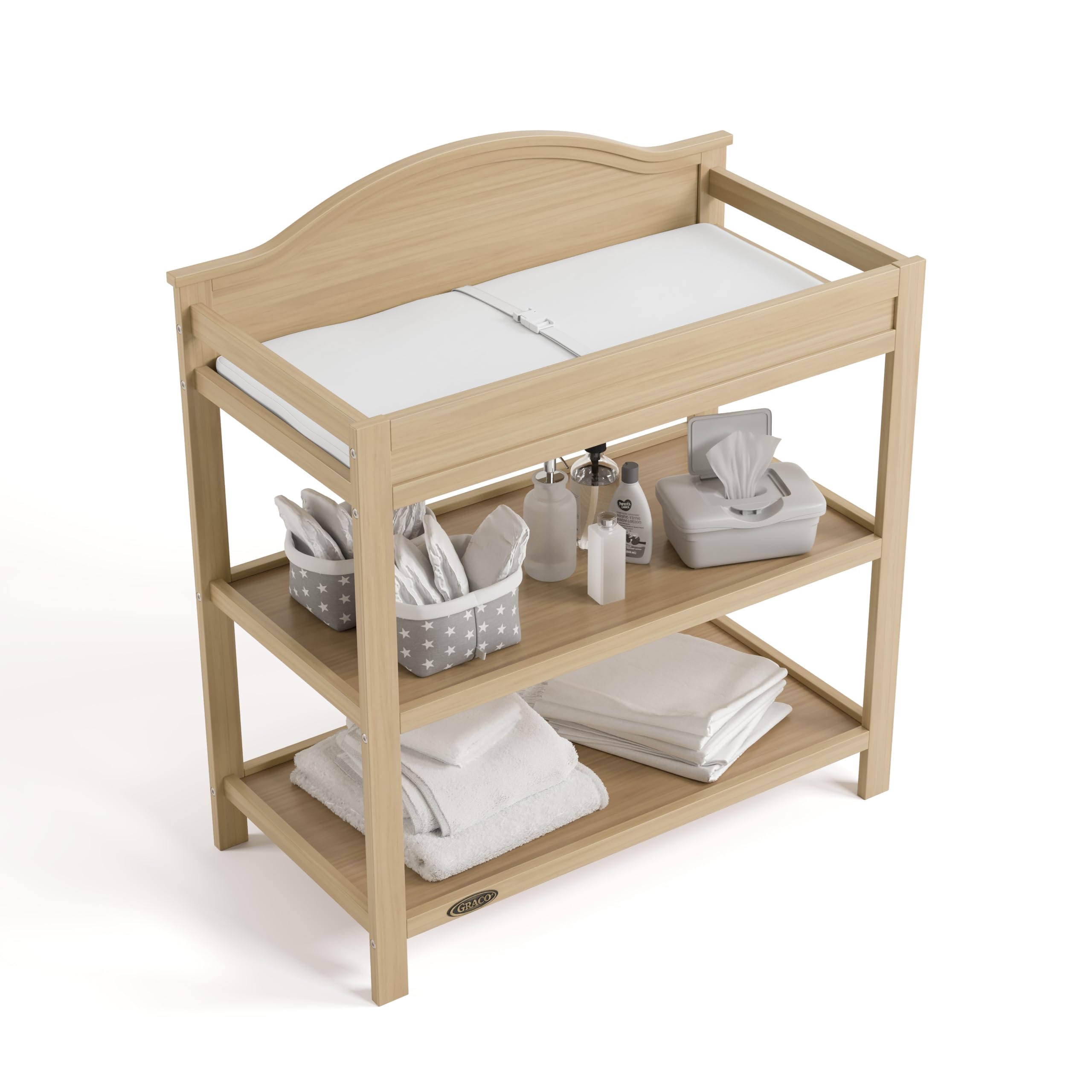 Graco Story Changing Table with Water-Resistant Pad – GREENGUARD Gold Certified Baby Changing Station with Safety Strap, 2 Open Shelves, and a Nursery Must-Have Design (Espresso)
