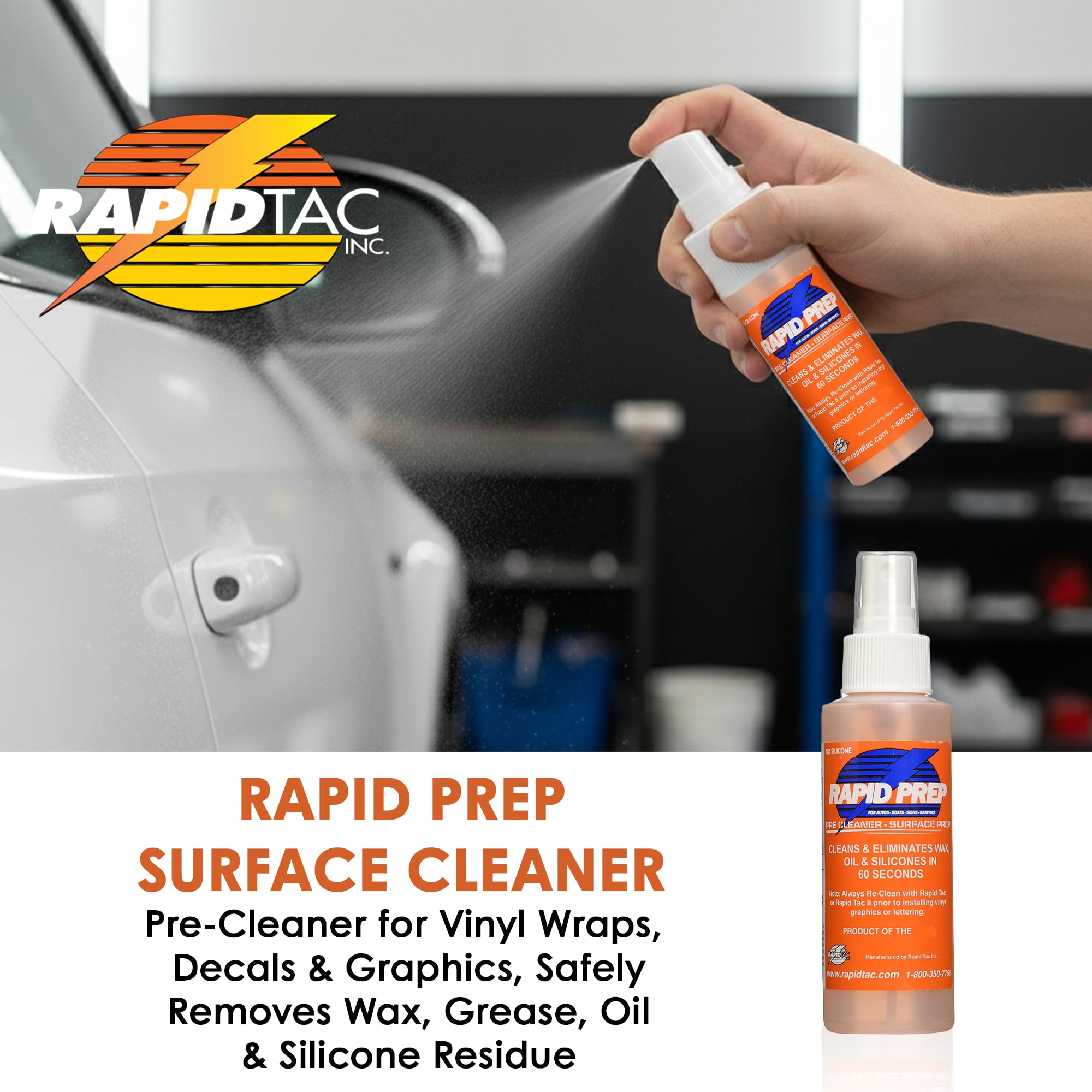Rapid Tac Rapid Prep Surface Cleaner 4 oz | Safe Water Based solution Removes Wax, Grease, Oil & Silicone Non-Flammable Formula Pre-Cleaning Paint, Sign Materials & Glass Before Vinyl Application