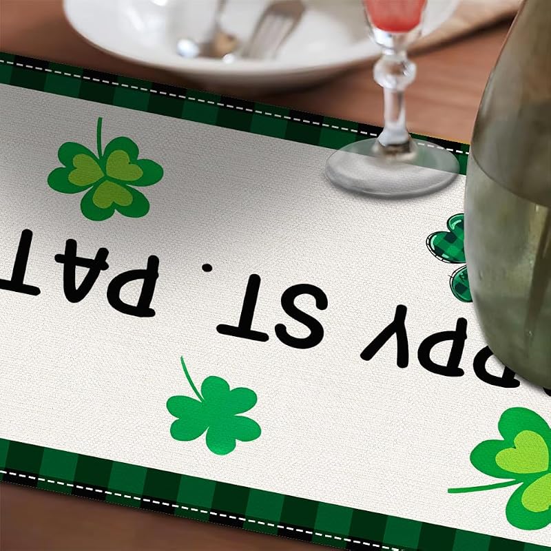 St. Patrick's Day Table Runner - 72x13 Inch Shamrock Linen Decor