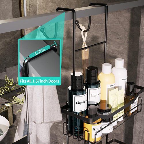 HapiRm Hanging Shower Caddy - No Drill Adhesive Organizer with 11 Hooks | Rustproof 304 Stainless Steel - Black