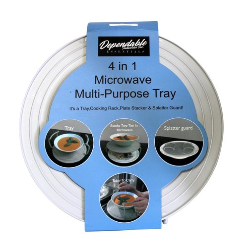 Microwave Multipurpose 4 in 1 Tray Stand Rack Splatter Guard Carry Tray Stacking Shelf (1, Gray)