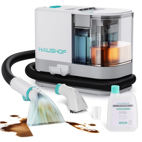 HAUSHOF Portable Carpet Spot and Upholstery Cleaner Machine, 13Kpa Powerful Suction & Spot Remover, Deep Stain Cleaning for Rug, Carpet, Car Seats, Pets, Stairs, Couches, with Cleaning Solution