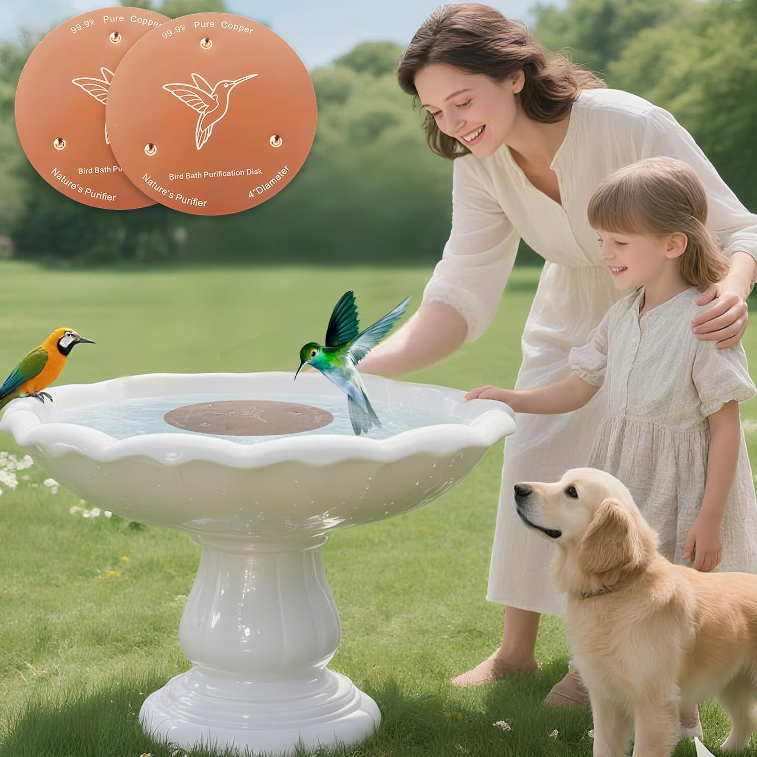 Skiennix Bird Bath Copper Discs - 99.9% Pure Copper Cleaner with Reinforced Design | Universal Fit for Outdoor Use