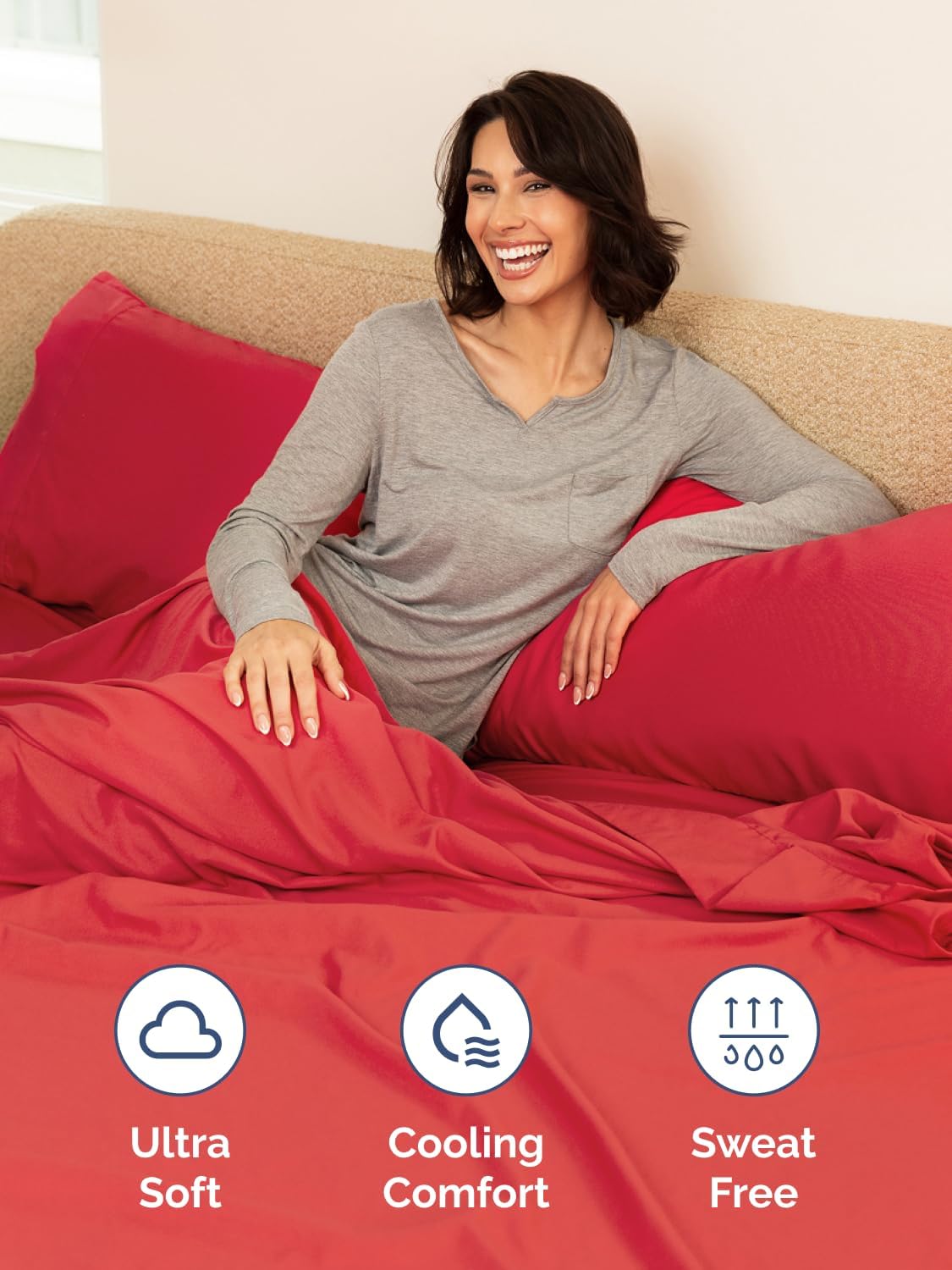 Skiennix Extra Deep Cal King Sheet Set | 6-Piece Breathable Cooling Bedding - Luxurious Red Color, Soft & Wrinkle-Free