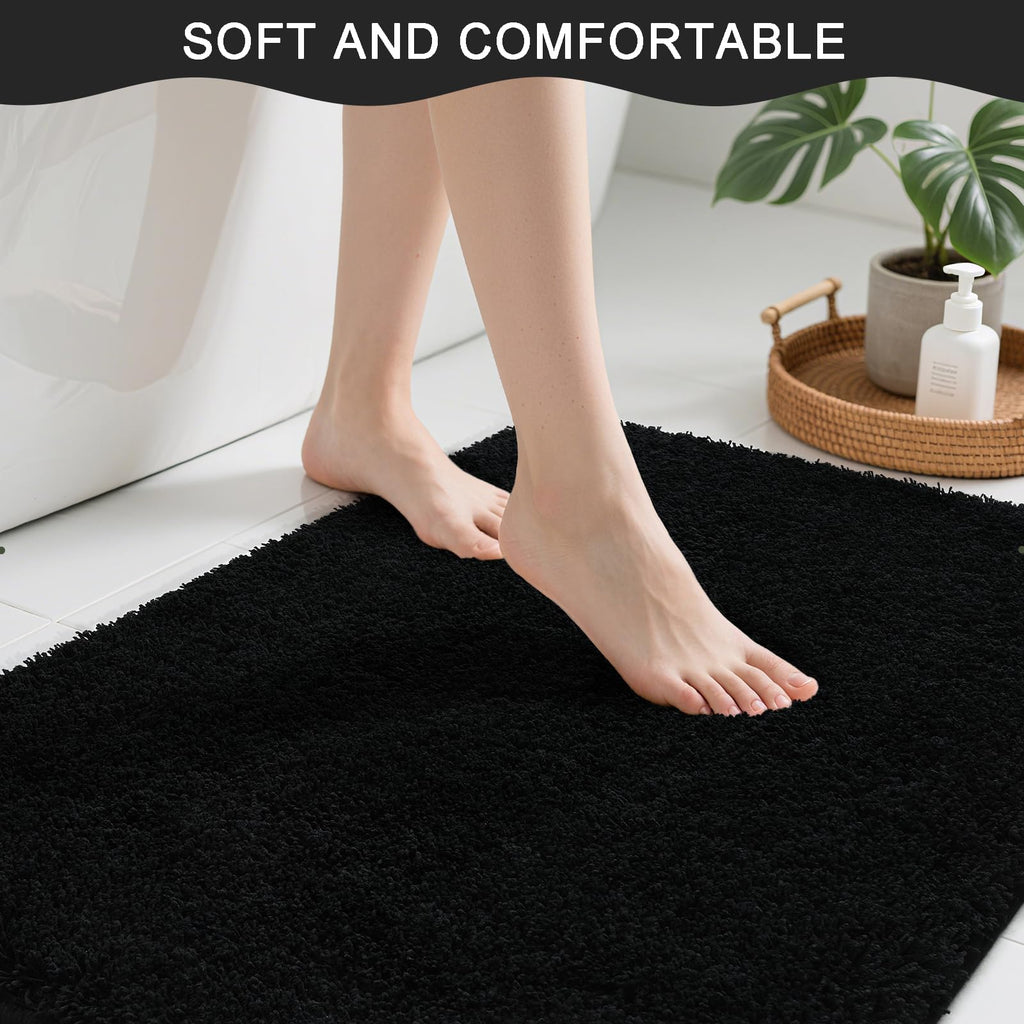 B BENRON Bathroom Runner Rugs 60x24, Extra Soft and Absorbent Bath Mats, Non-Slip Shaggy Long Bath Rug for Bathroom Floor, Tub and Shower, Machine Washable, Quick Dry, Black