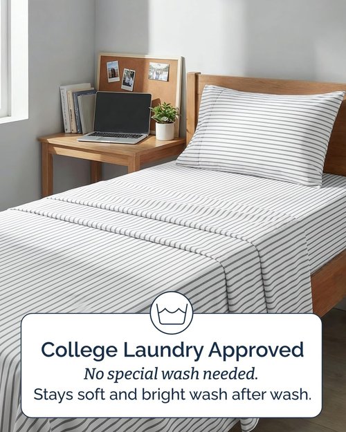 Comfy Twin XL Sheet Set by [Brand Name] - 3 Piece Cooling Bedding - Deep Pockets & Wrinkle-Free - Grey Stripes