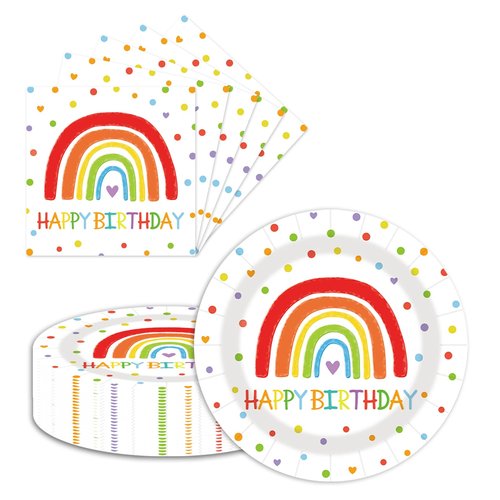 LDFDRT 40 Pcs Happy Birthday Party Dinner Dessert Plates and Napkins Sets 9" Paper Plates and 6.5" Napkins Party Supplies Tableware Decoration For Birthday Picnic