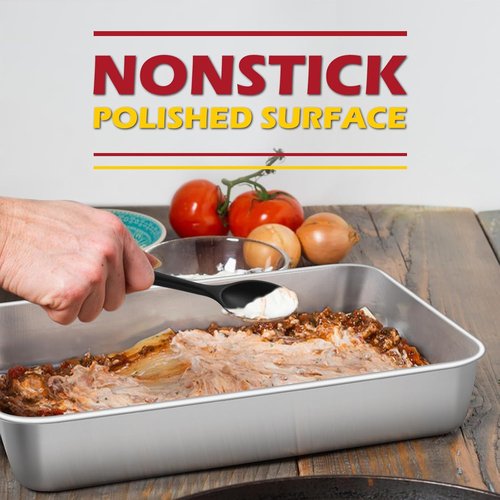 Leonyo Stainless Steel Baking Pans - Nonstick Heavy Duty Set of 2 | Deep Rectangular 12⅓ x 9¾ x 2 Inch Bakeware