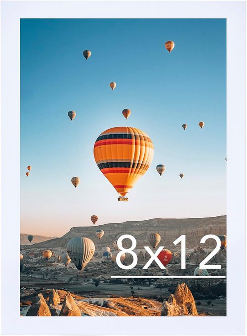 JCJMY 8x12 Picture Frame - White Wall Mount or Tabletop Display with Shatter-Resistant Plexiglass