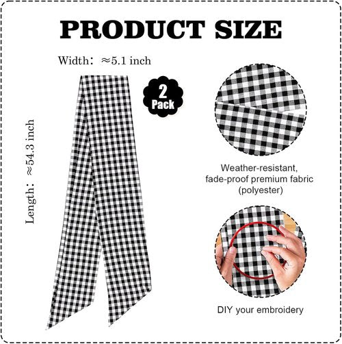 Elegant Wreath Sash by [Brand Name] - Black & White Checkered Plaid Bow Ribbon Bundle | 2 Pack (5.12" x 54.33") for Halloween & Wedding Decor