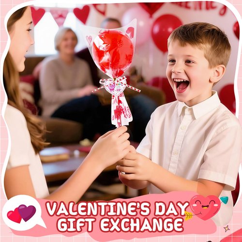 JOYLOKY 240pcs Stationery Set Valentines Day Gifts for Kids Classroom Exchange with Giant Lollipop, 24 Pack Valentines Day Cards for Kids School Party Favors Prizes Goodie Bag Stuffers