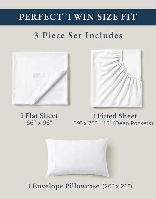 LANE LINEN 100% Organic Cotton Twin Sheets Set - Soft, Breathable Percale Bedding | 3-Piece White Set