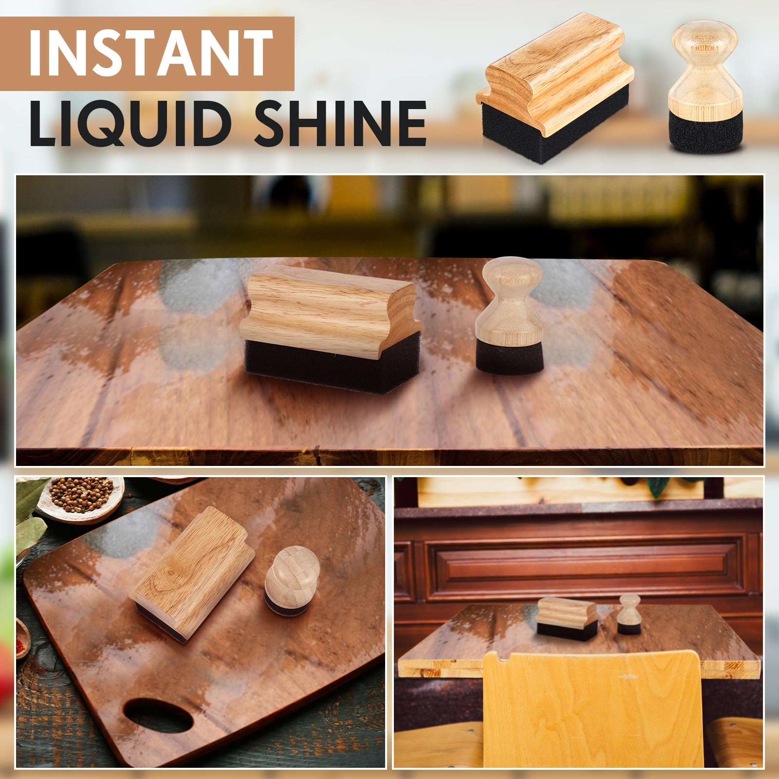 Qinyoung 2 Pcs Cutting Board Oil Wax Applicator Butcher Block Food Grade Mineral Oil Brush Wooden Bamboo Cutting Board Cream with Handle for Wood Surfaces Restoring Butcher Blocks(Classic,Sponge)