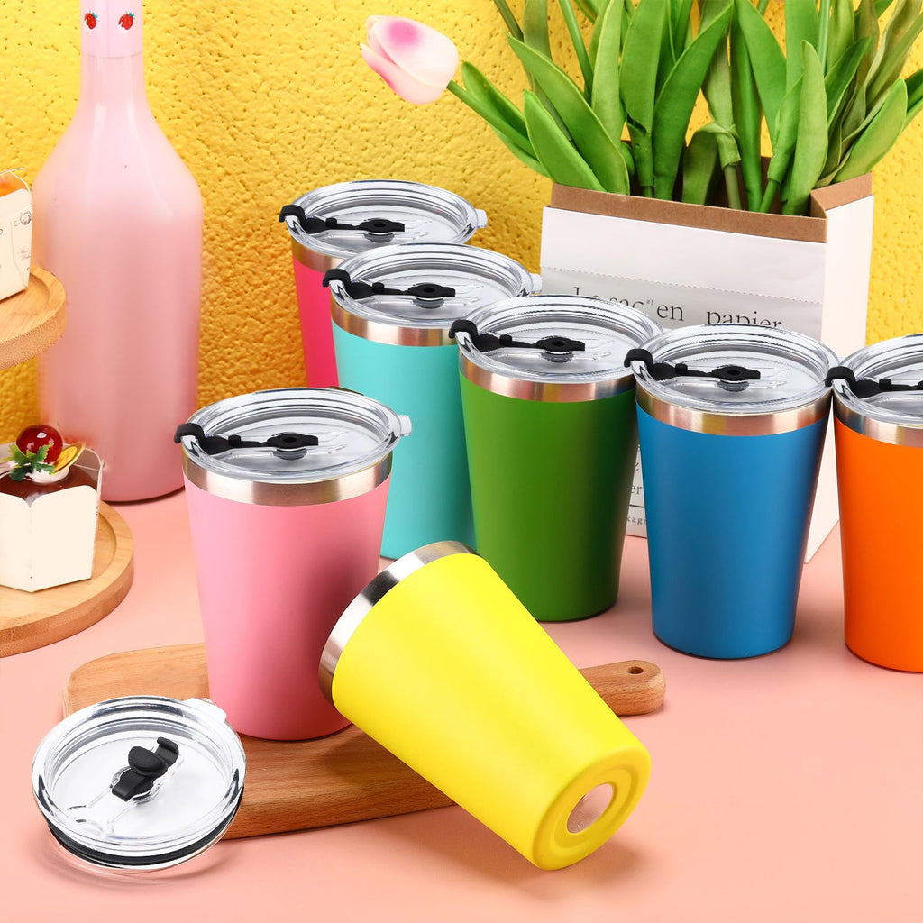 Potchen 16 Pack 12 oz Stainless Steel Insulated Tumbler Bulk with Lids Small Tumblers Vacuum Double Wall Coffee Cups Powder Coated Travel Mug Ideal for Hot and Cold Drinks Home Office Car, 16 Colors