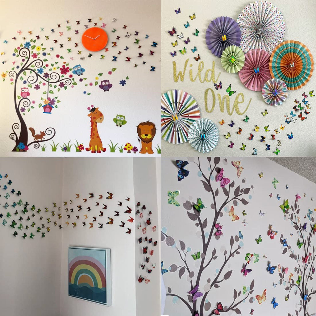 Skiennix 80 PCS Butterfly Wall Decor - Waterproof & Removable Plastic Wings for Home & Bedroom
