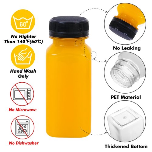 BAKHUK 36pcs 6oz Empty Plastic Juice Bottles with Caps, Reusable Clear Bulk Beverage Containers for Juice, Milk and Other Beverages